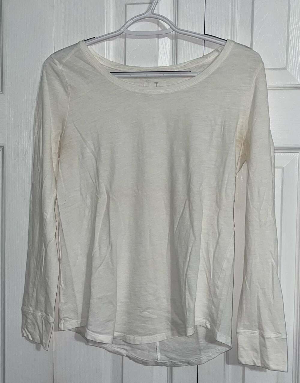 Loft White Long Sleeve Scoop Neck Top